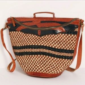 Sabrina Tach free people mixed media Raffia bag